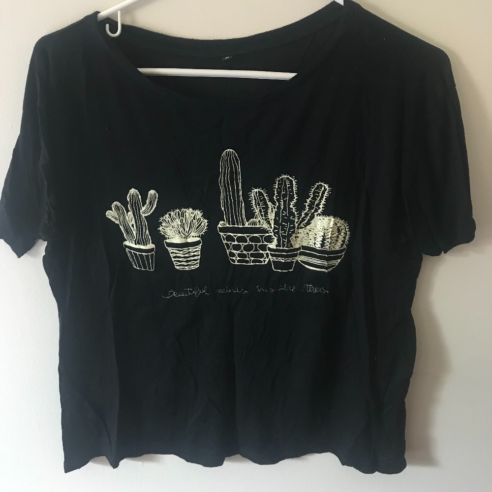 Black Cacti Crop Top